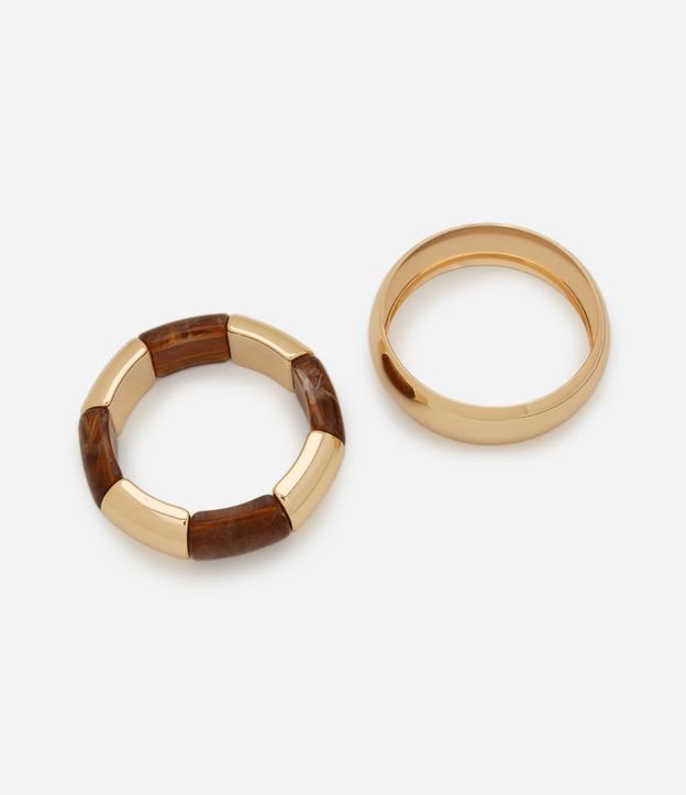 Kit 02 Braceletes Rígidos em Resina Tubular e Metal Dourado