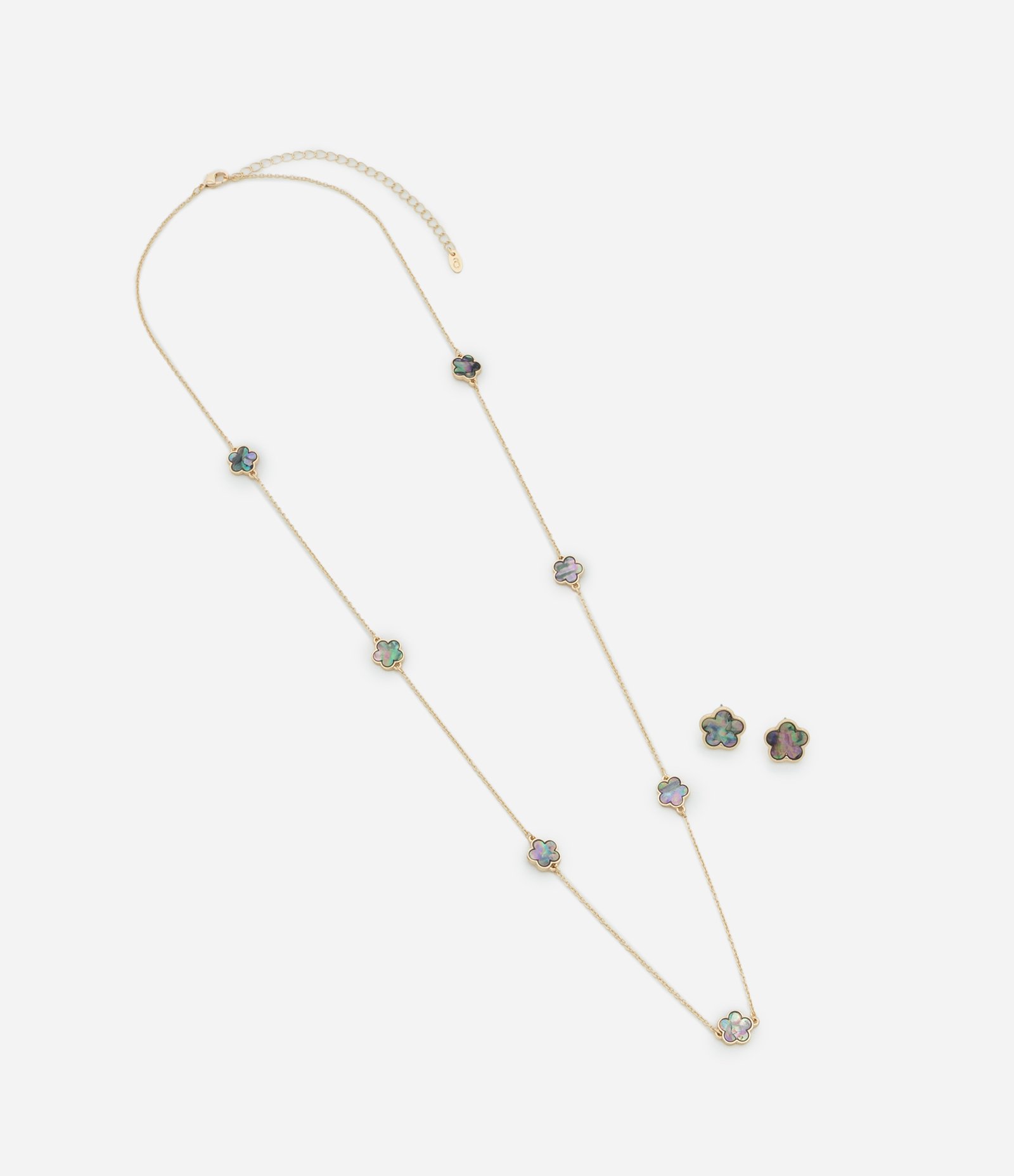 Conjunto de Colar com Pingente de Flores e Brinco Botão Dourado 2