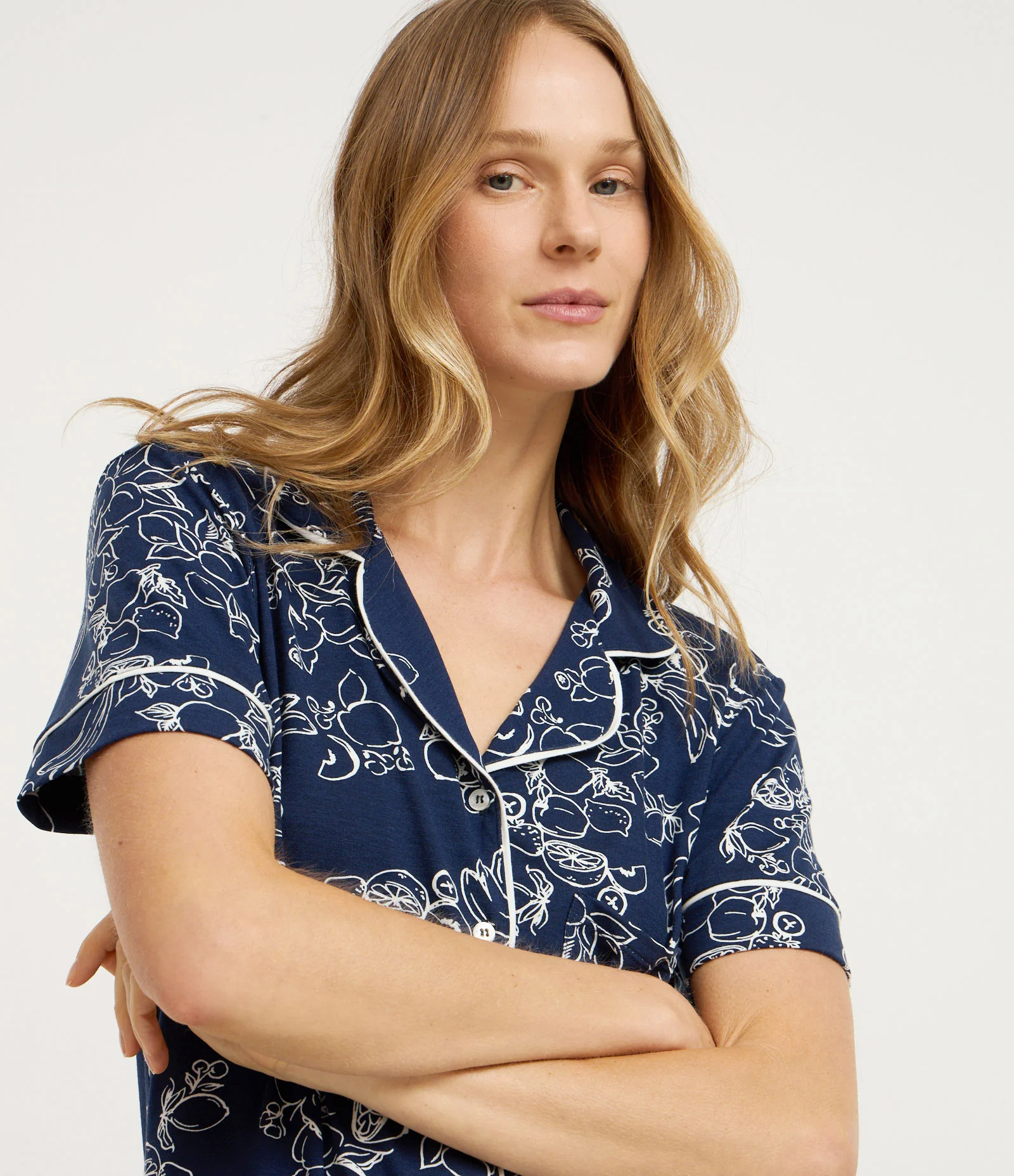 Pijama Short Doll Americano em Viscolycra com Estampa Floral Azul 2