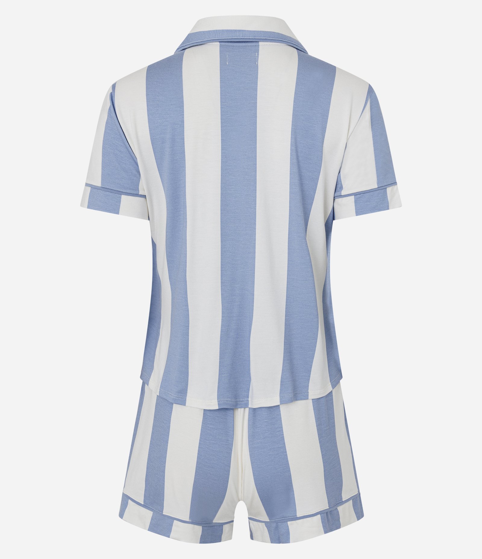 Pijama Americano Short Doll com Estampa Listrada Branco/Azul 2