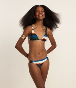 Biquíni Calcinha Lateral Drapeada em Microfibra com Estampa de Listras Aquareladas