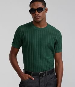Camiseta Regular em Algodão com Textura e Efeito Tricô
