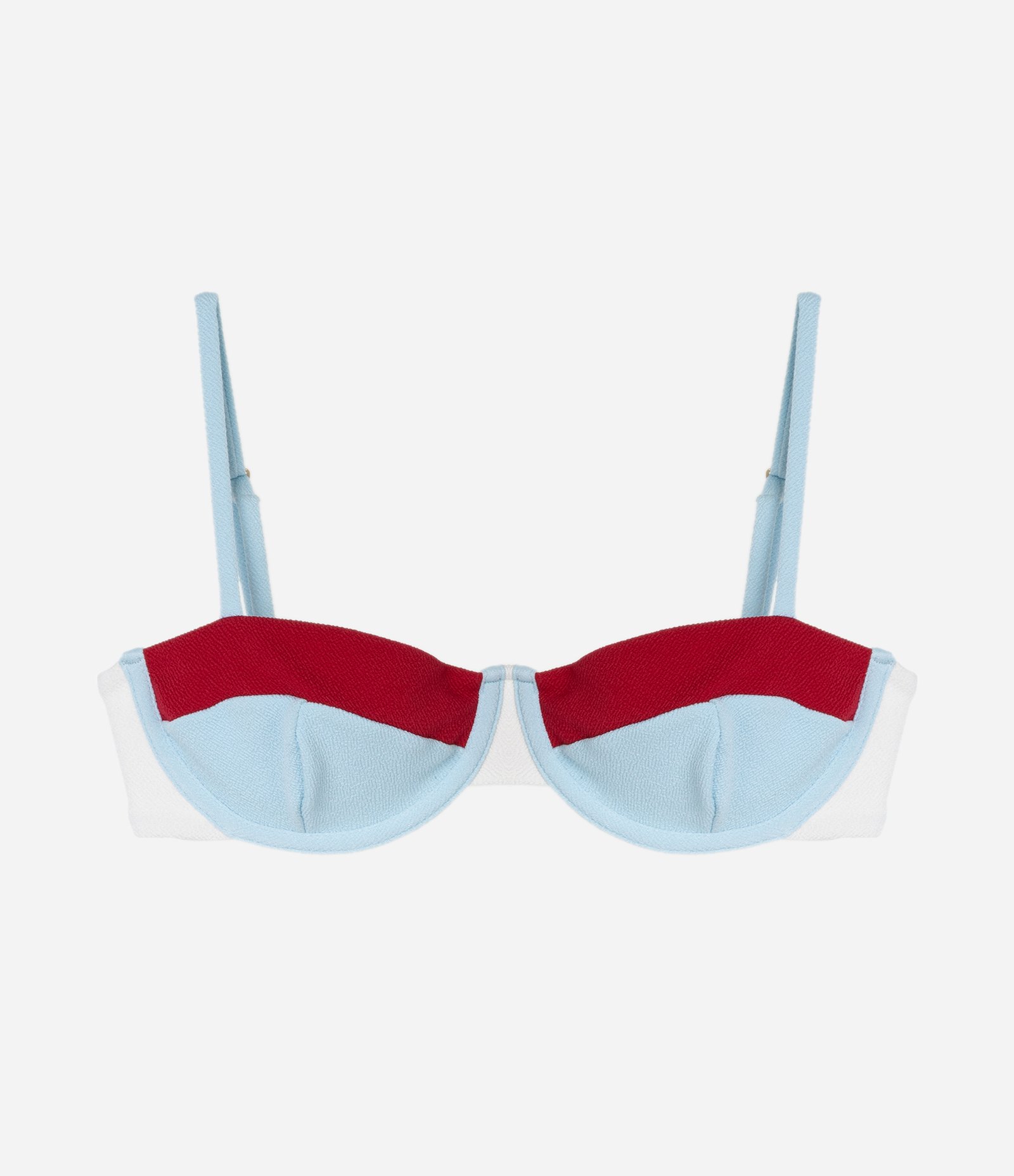 Biquíni Top Meia Taça em Microfibra Texturizada com Bloco de Cores Azul 5