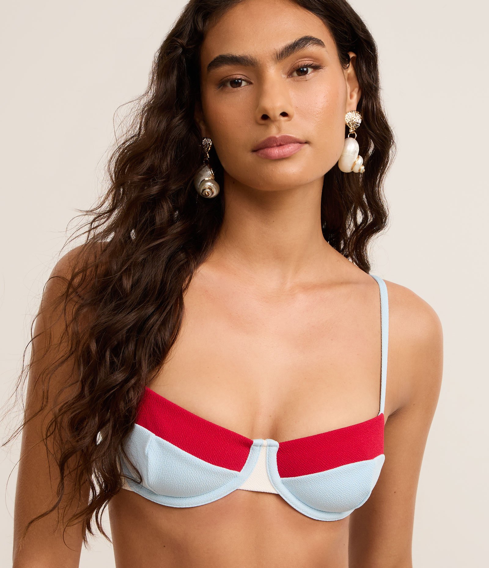 Biquíni Top Meia Taça em Microfibra Texturizada com Bloco de Cores Azul 3