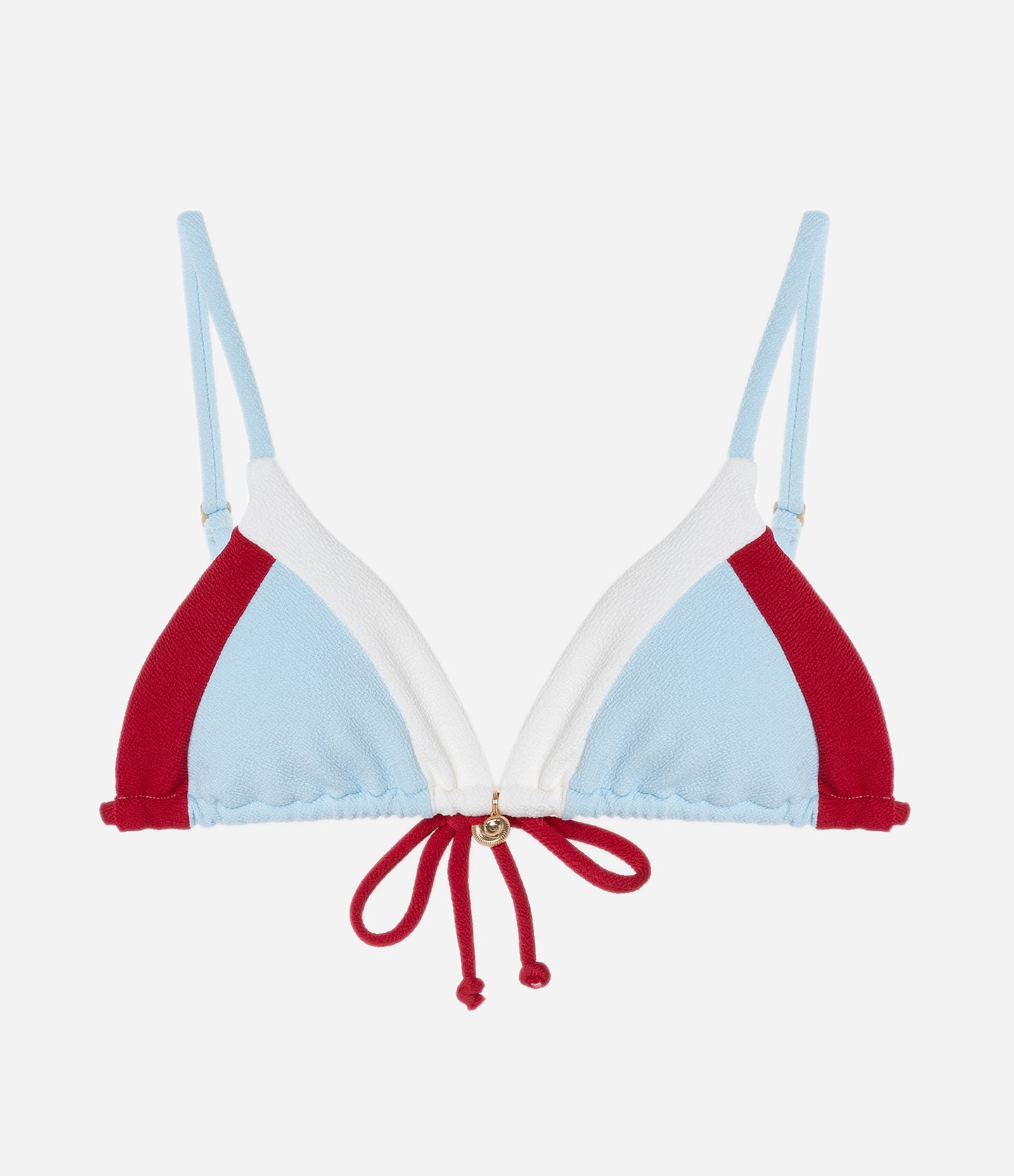 Biquíni Top Cortininha Texturizada com Bloco de Cor e Pingente de Conchinha Azul 5