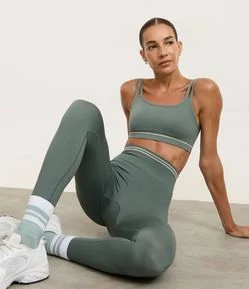 Calça Legging Esportiva Seamless com Listras no Cós Barra