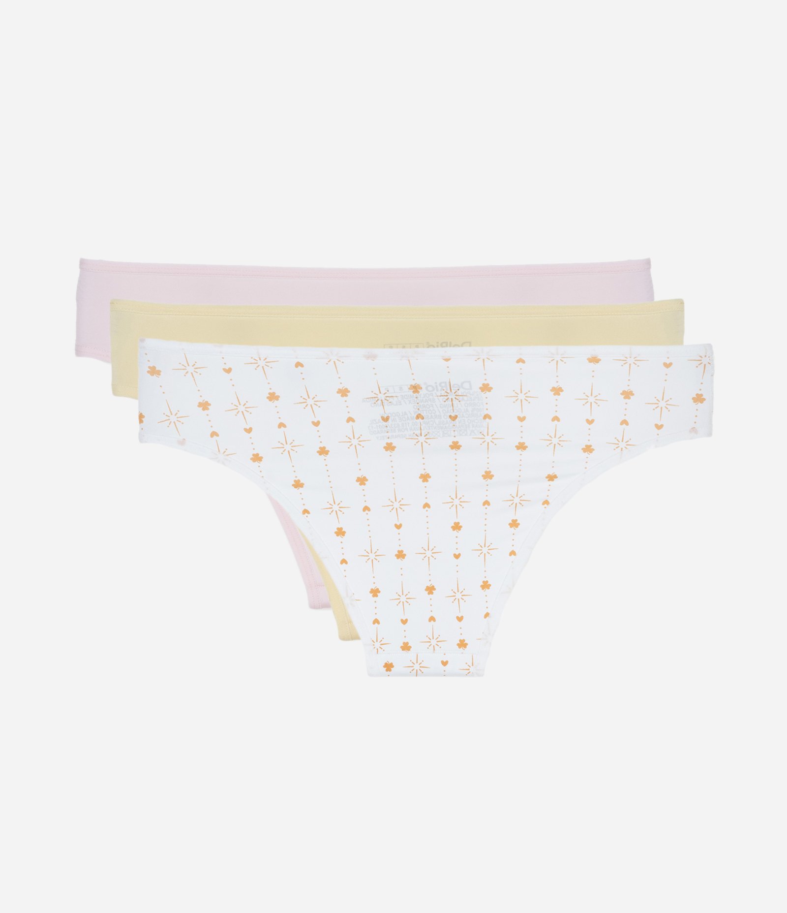 Kit 03 Calcinhas Biquíni em Microfibra DelRio Rosa/Amarelo/Branco 2