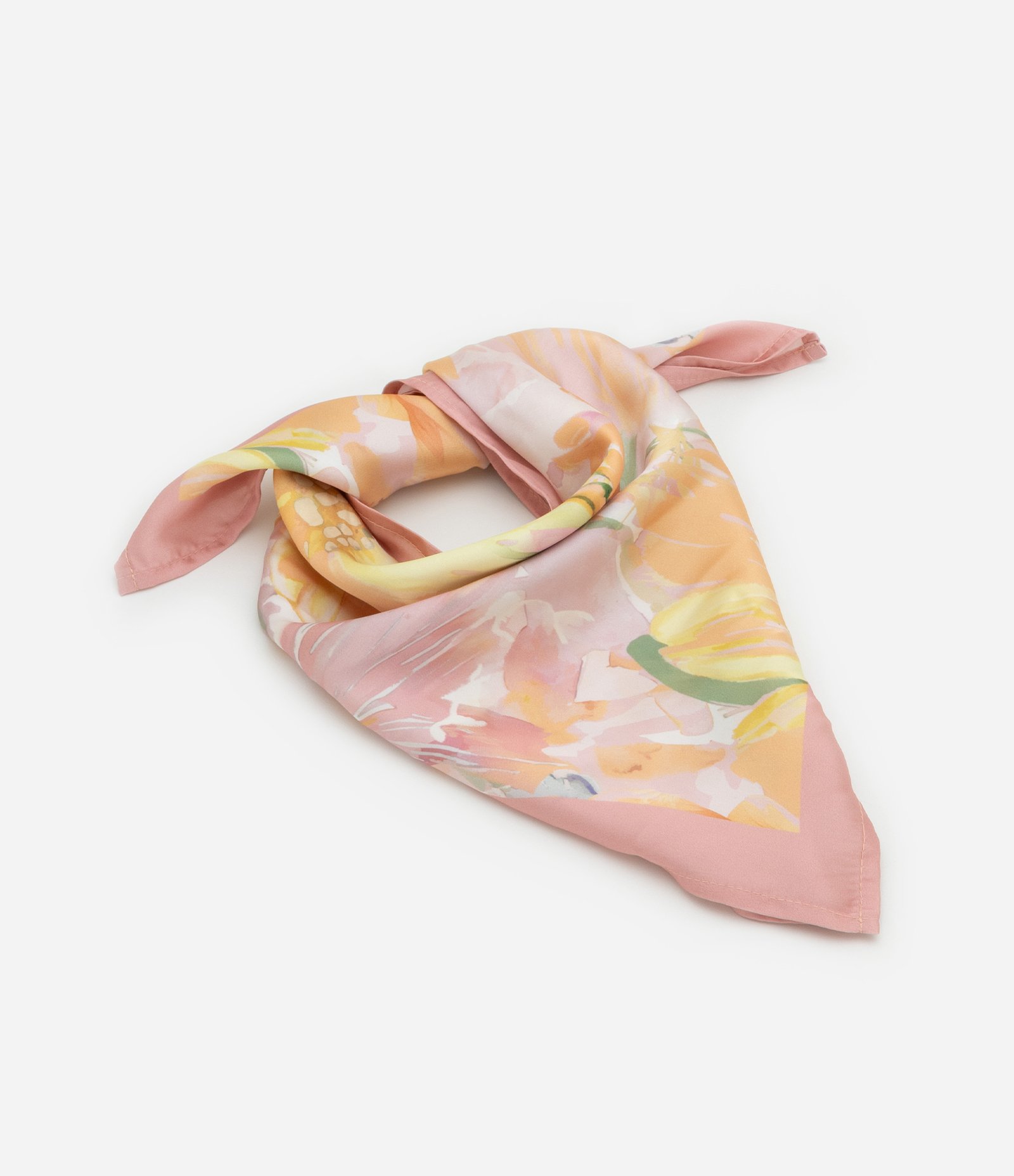 Lenço Quadrado em Cetim com Estampa Floral Rosa 1