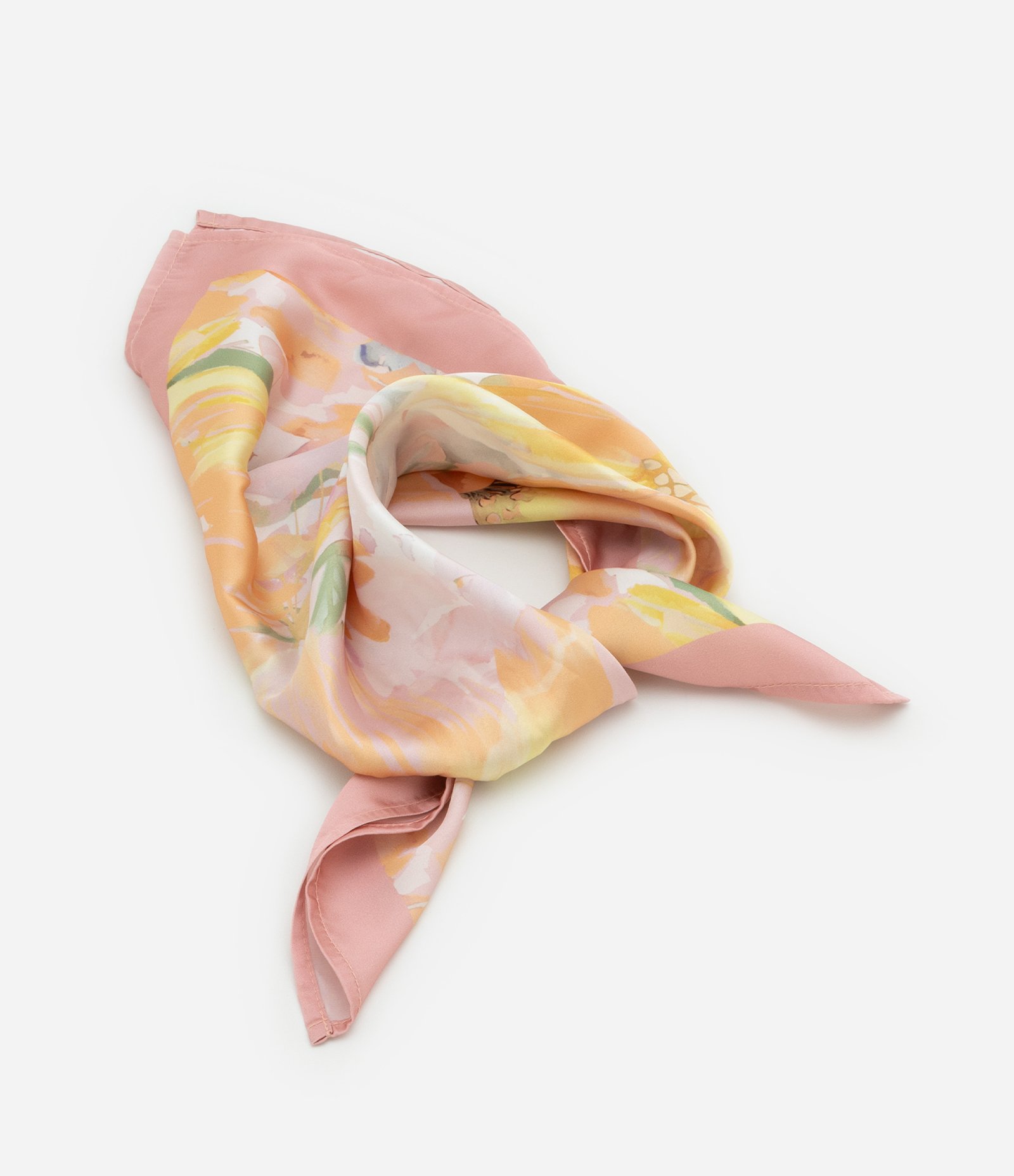 Lenço Quadrado em Cetim com Estampa Floral Rosa 2