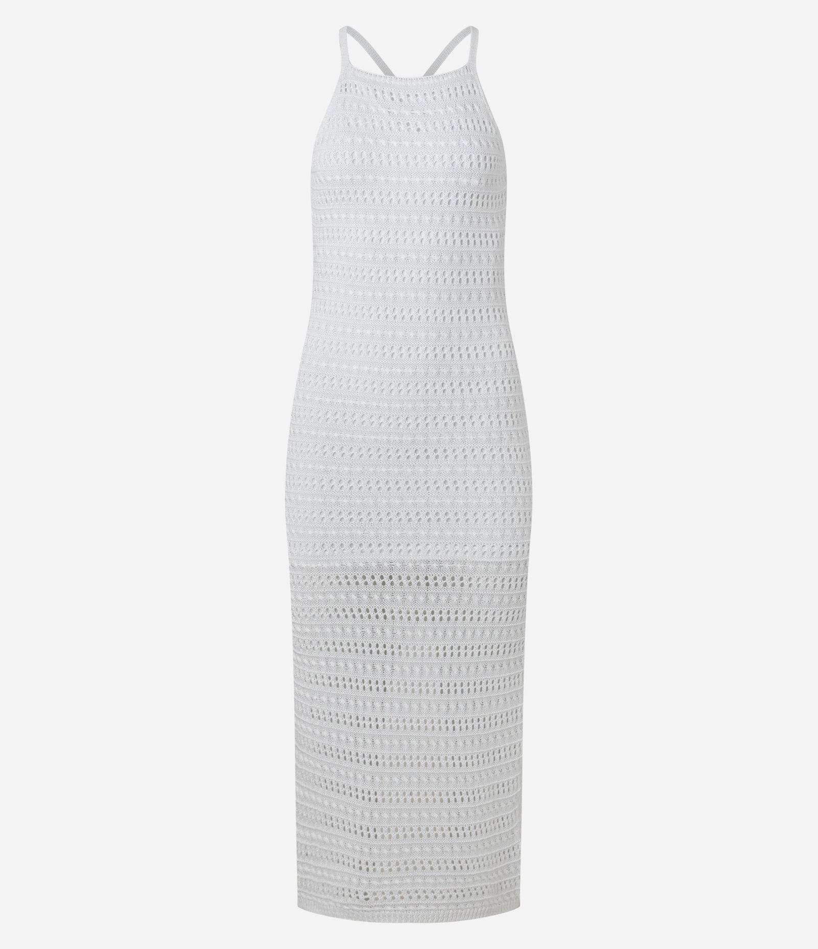 Vestido Long Midi em Tricô com Alças Cruzadas nas Costas Branco 1