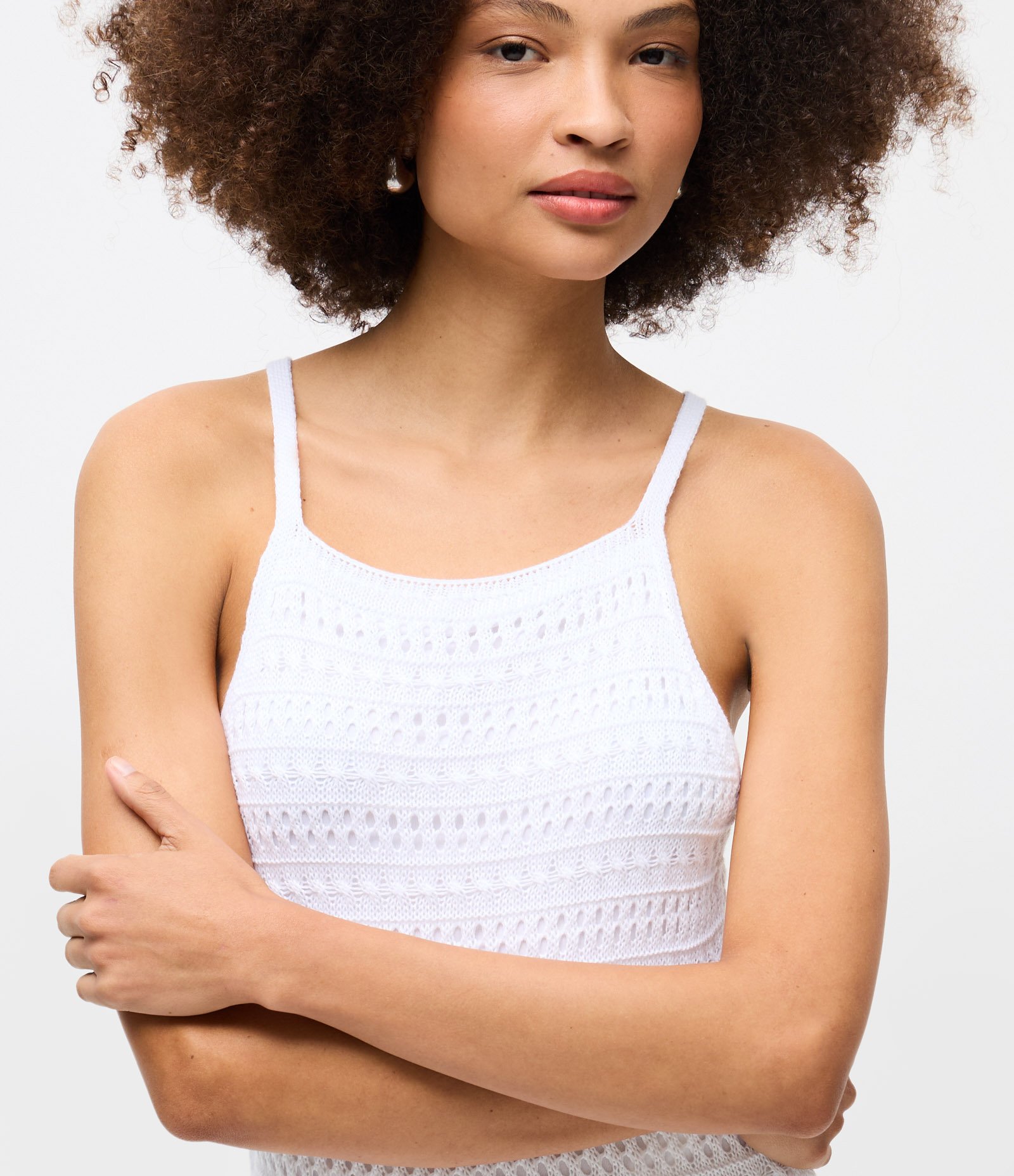 Vestido Long Midi em Tricô com Alças Cruzadas nas Costas Branco 3
