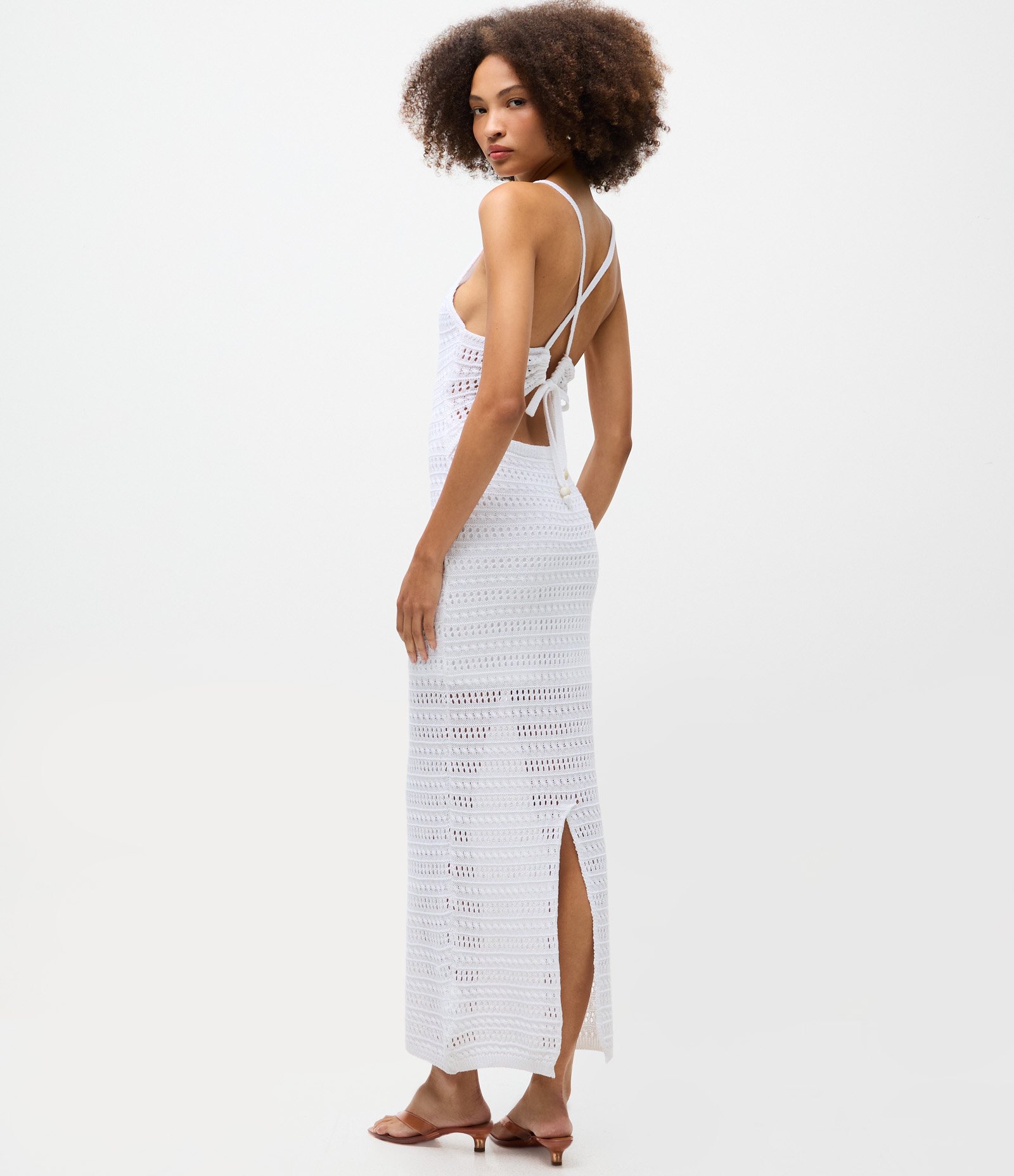 Vestido Long Midi em Tricô com Alças Cruzadas nas Costas Branco 4
