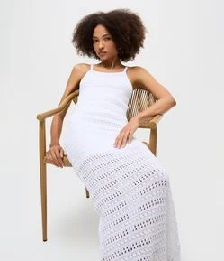 Vestido Long Midi em Tricô com Alças Cruzadas nas Costas