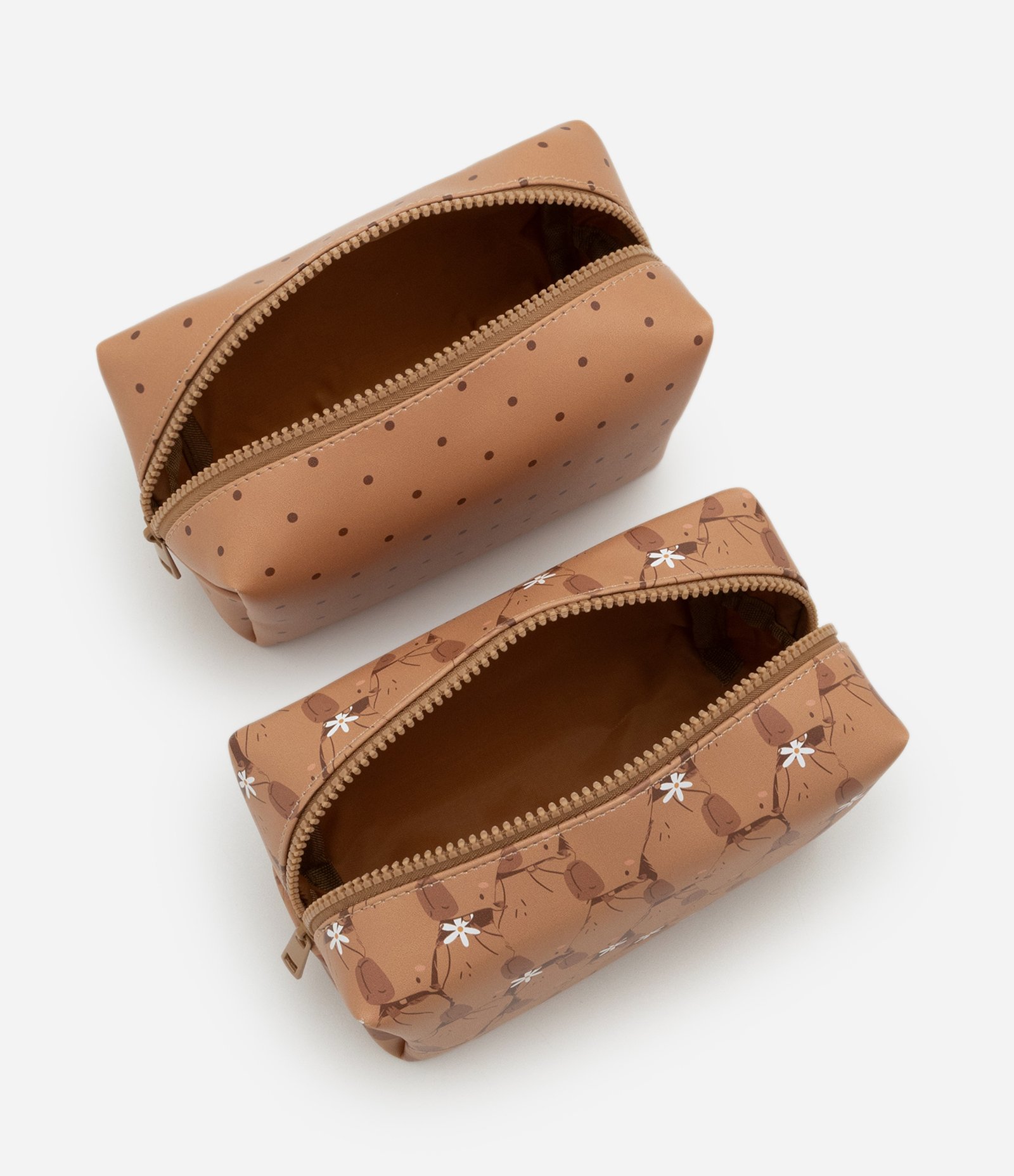 Kit 03 Necessaires com Estampa de Capivaras Marrom 4