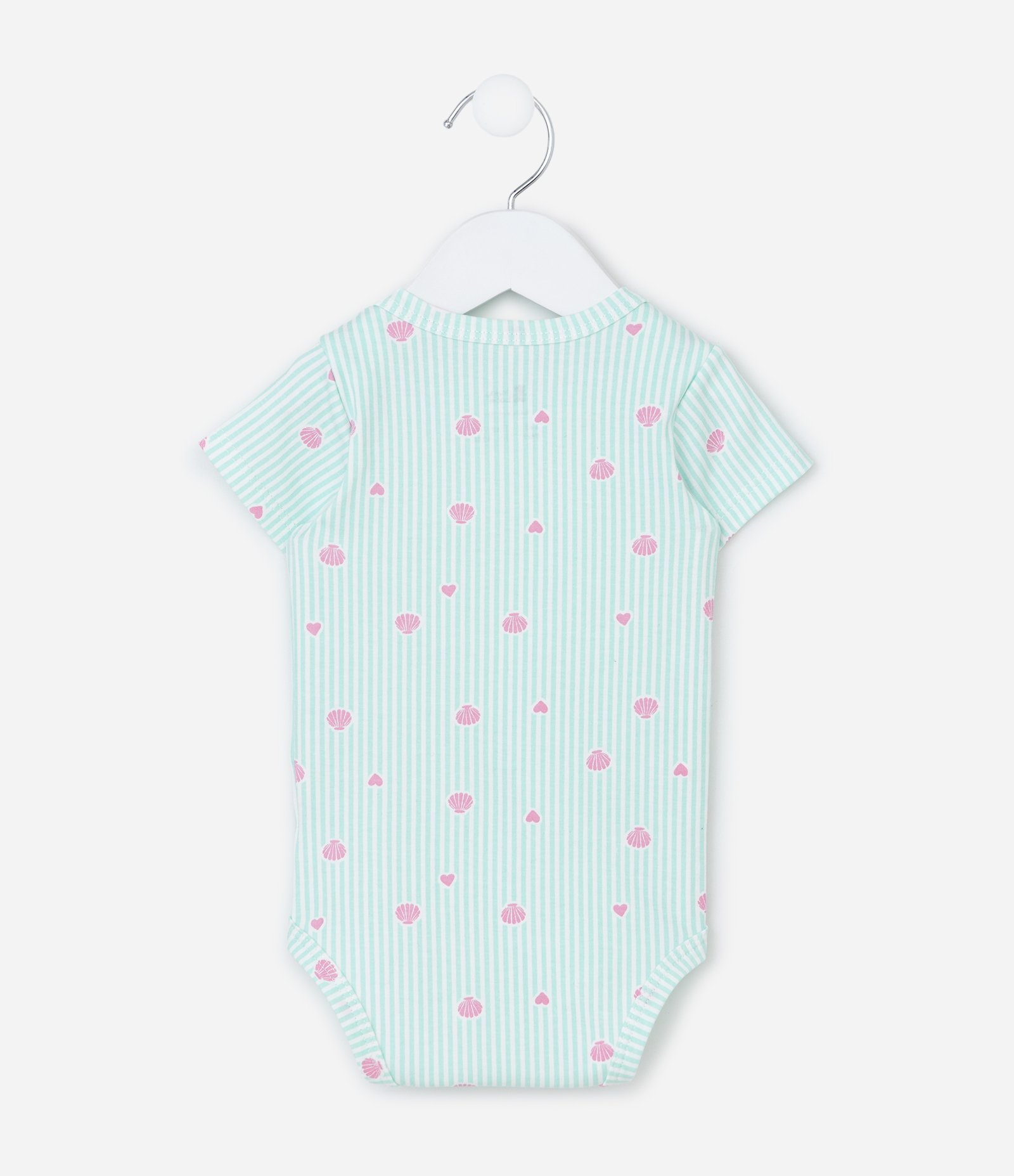 Body Infantil Listrado com Estampa Conchas e Corações – Tam RN a 18 Meses Verde Água 2