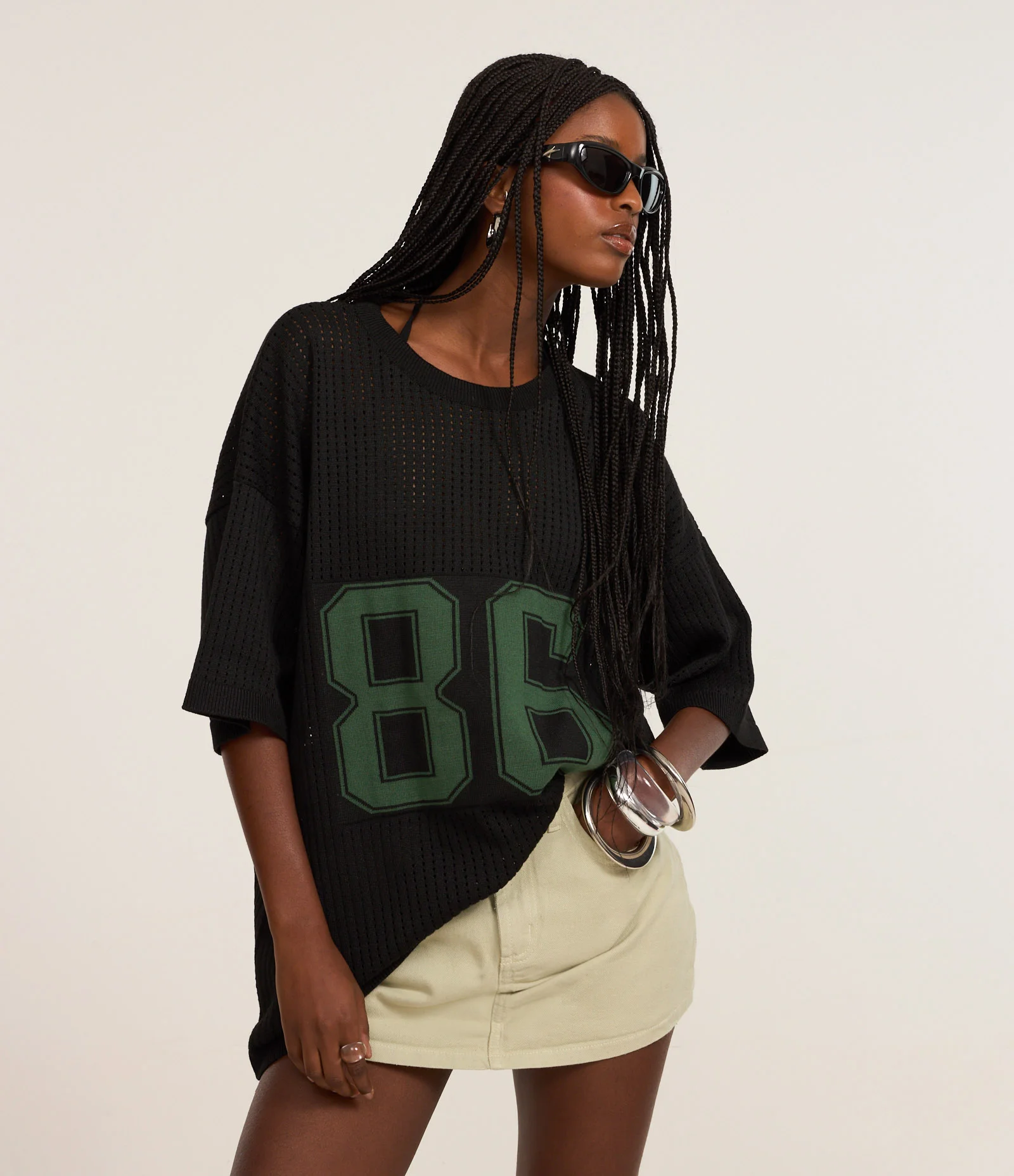 Camiseta Oversized Sportcore em Tricô Estampa Número 86 Preto 1