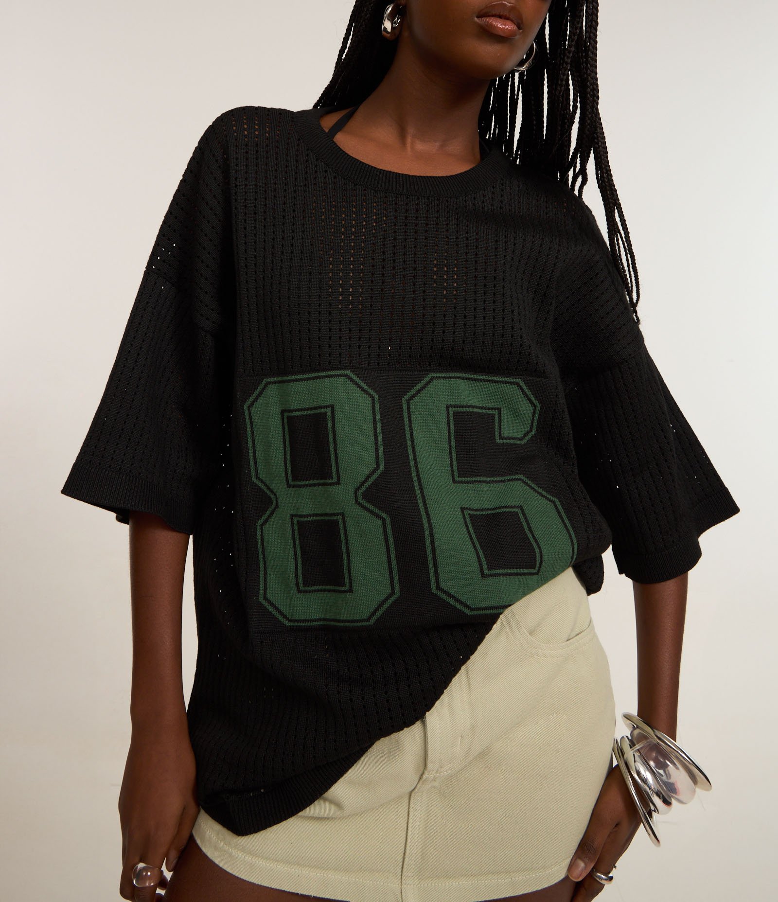Camiseta Oversized Sportcore em Tricô Estampa Número 86 Preto 3