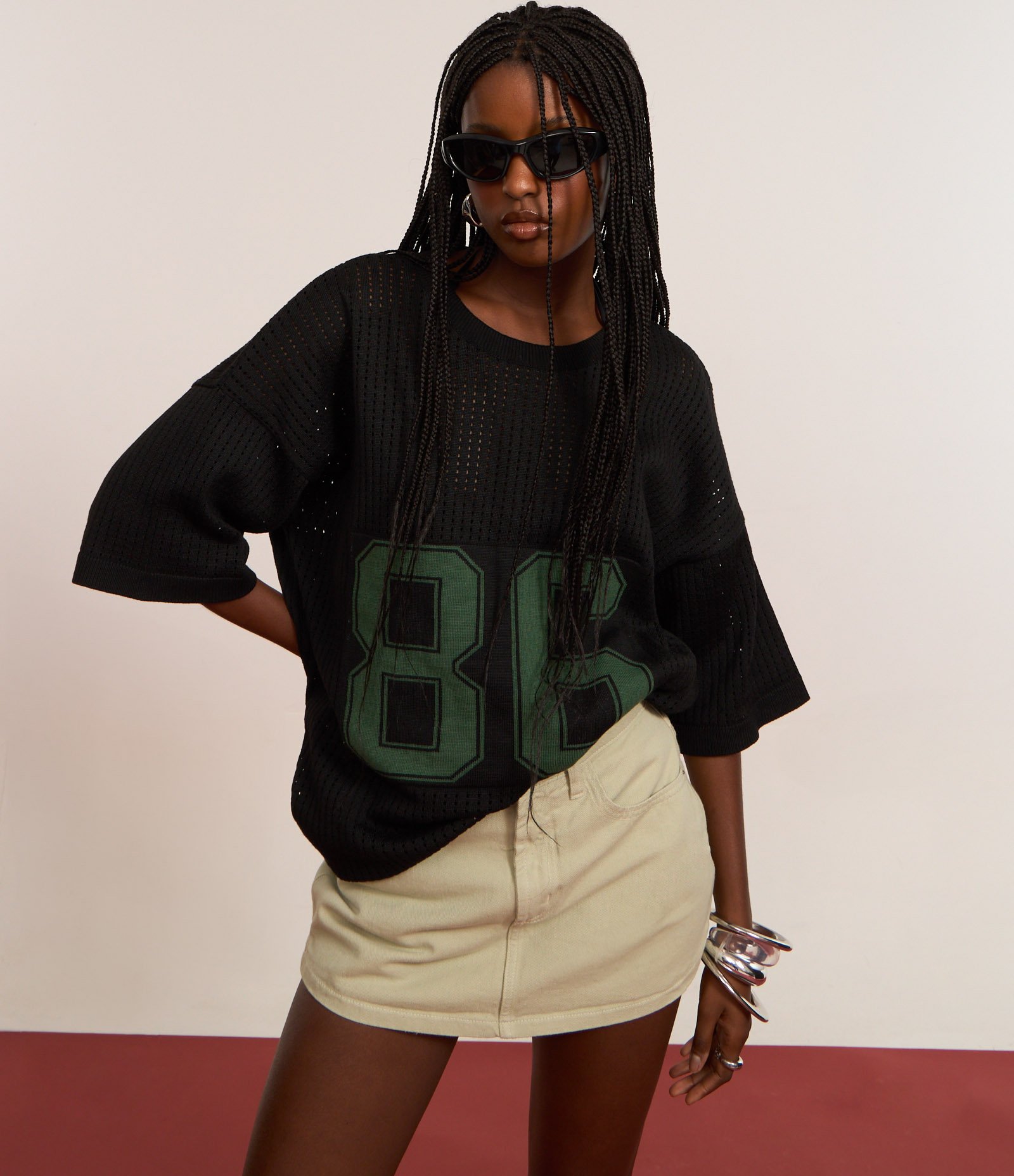 Camiseta Oversized Sportcore em Tricô Estampa Número 86 Preto 4