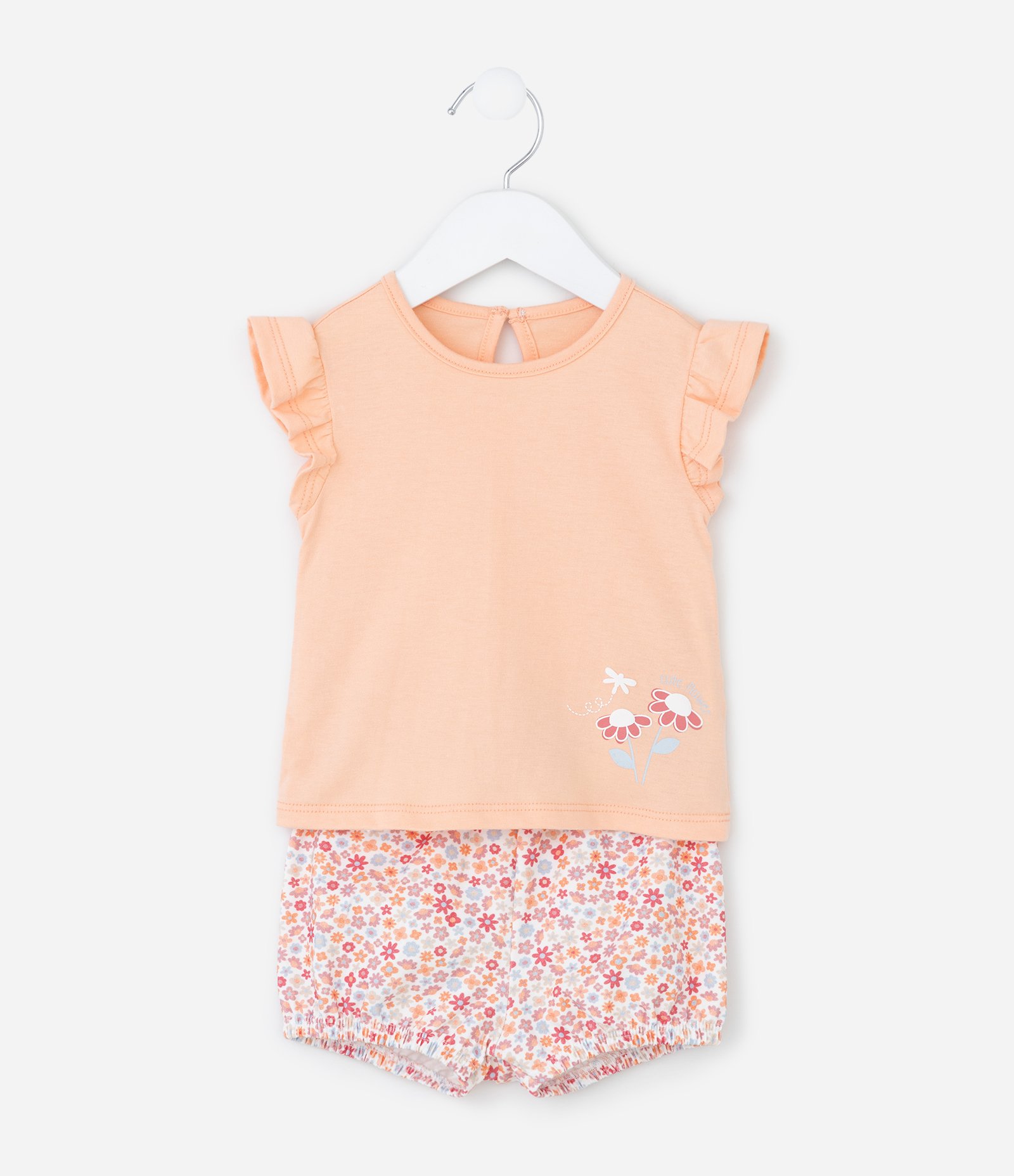 Conjunto Infantil em Cotton com Estampa Floral - Tam 0 a 18 Meses Laranja/Vermelho 1