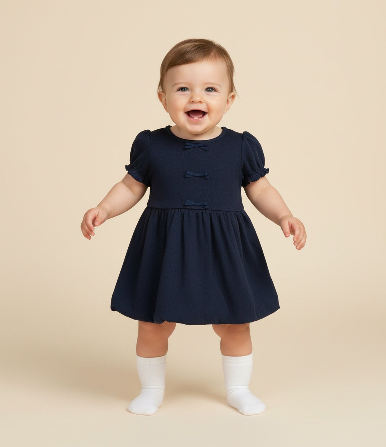 Vestido Infantil Balonê com Aplicação de Lacinhos - Tam RN a 18 Meses Azul 1