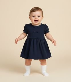 Vestido Infantil Balonê com Aplicação de Lacinhos - Tam RN a 18 Meses