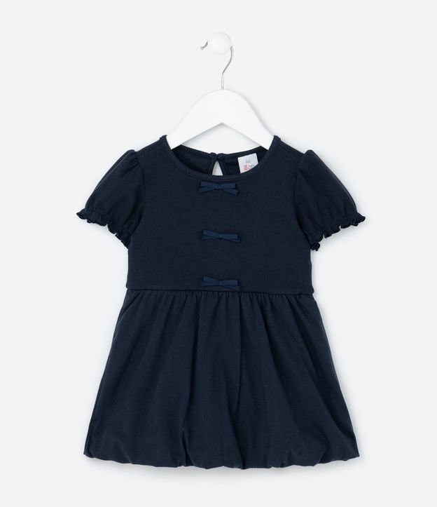 Vestido Infantil Balonê com Aplicação de Lacinhos - Tam 0 a 18 Meses