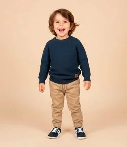 Suéter Infantil em Tricô Texturizado e Manga Raglan - Tam 1 a 4 Anos