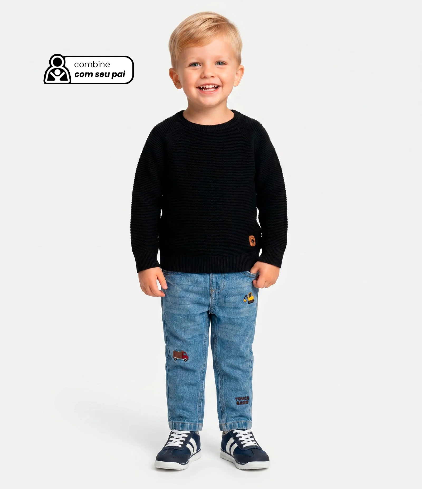 Suéter Infantil em Tricô Texturizado e Manga Raglan - Tam 1 a 4 Anos Preto 1