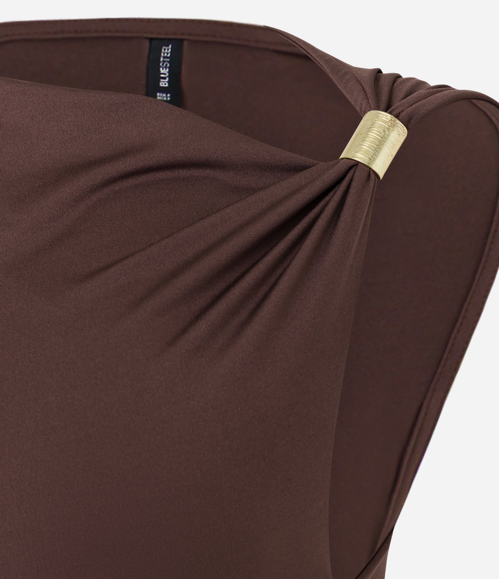 Vestido Long Midi com Franzidos e Aviamento no Ombro Marrom 7