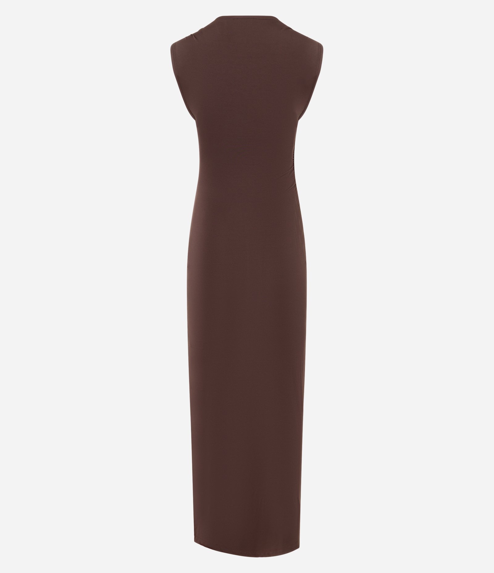 Vestido Long Midi com Franzidos e Aviamento no Ombro Marrom 8