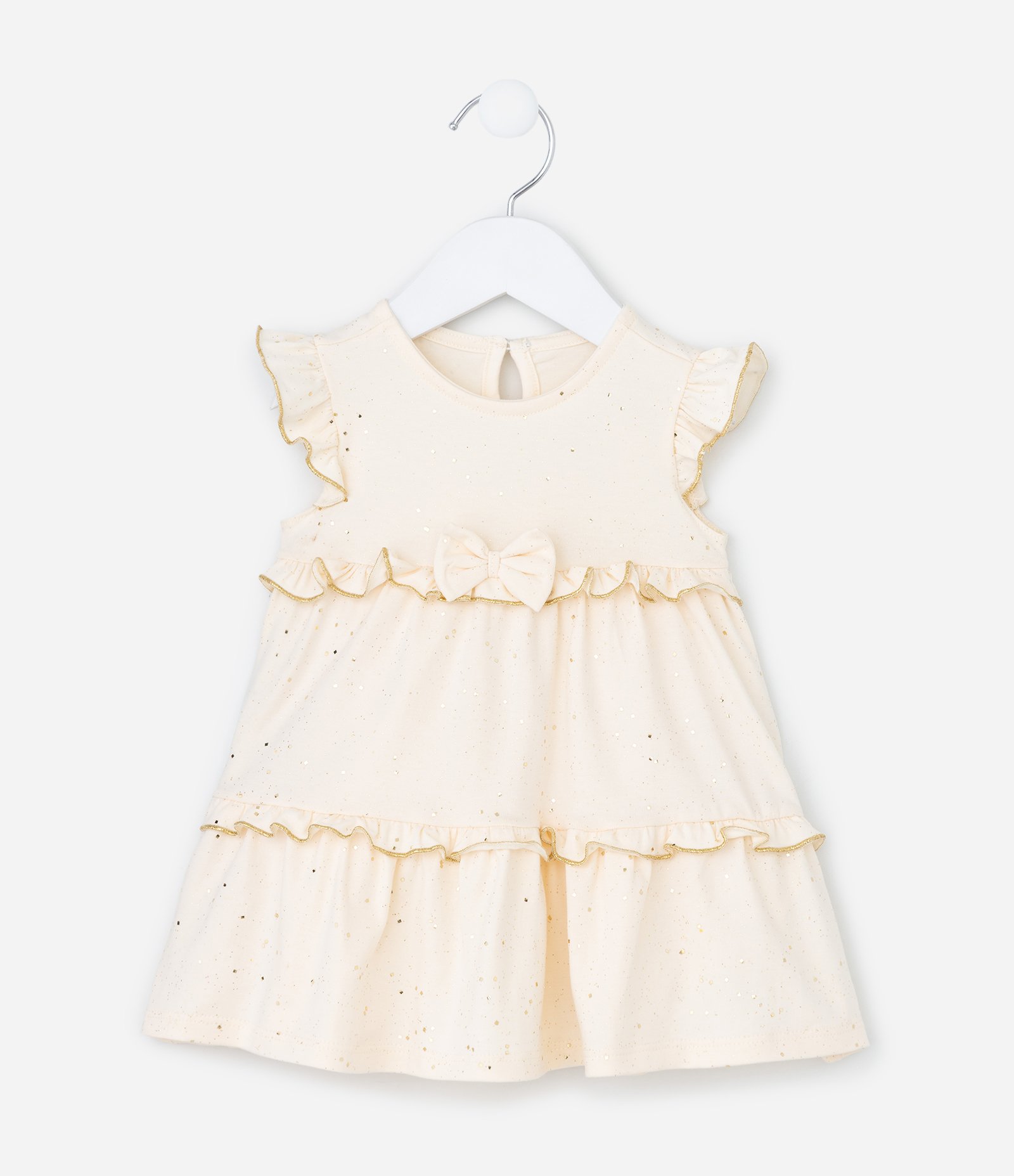 Vestido Infantil com Babados e Aplicação de Brilhos - Tam 0 a 18 meses Bege 1