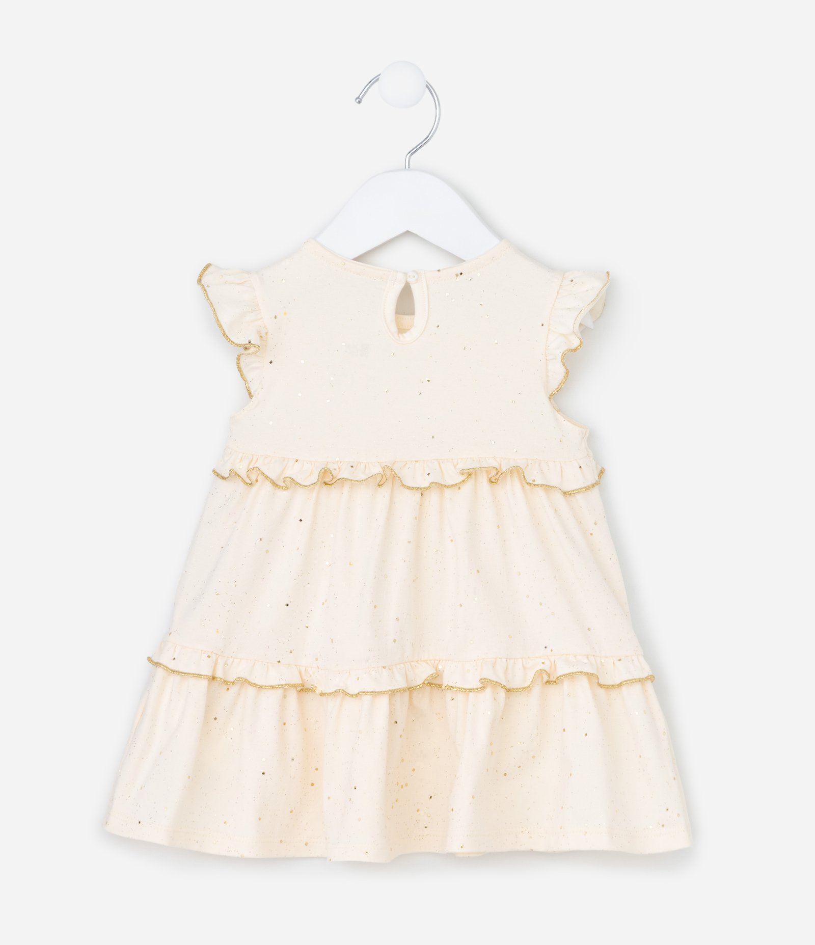 Vestido Infantil com Babados e Aplicação de Brilhos - Tam 0 a 18 meses Bege 2