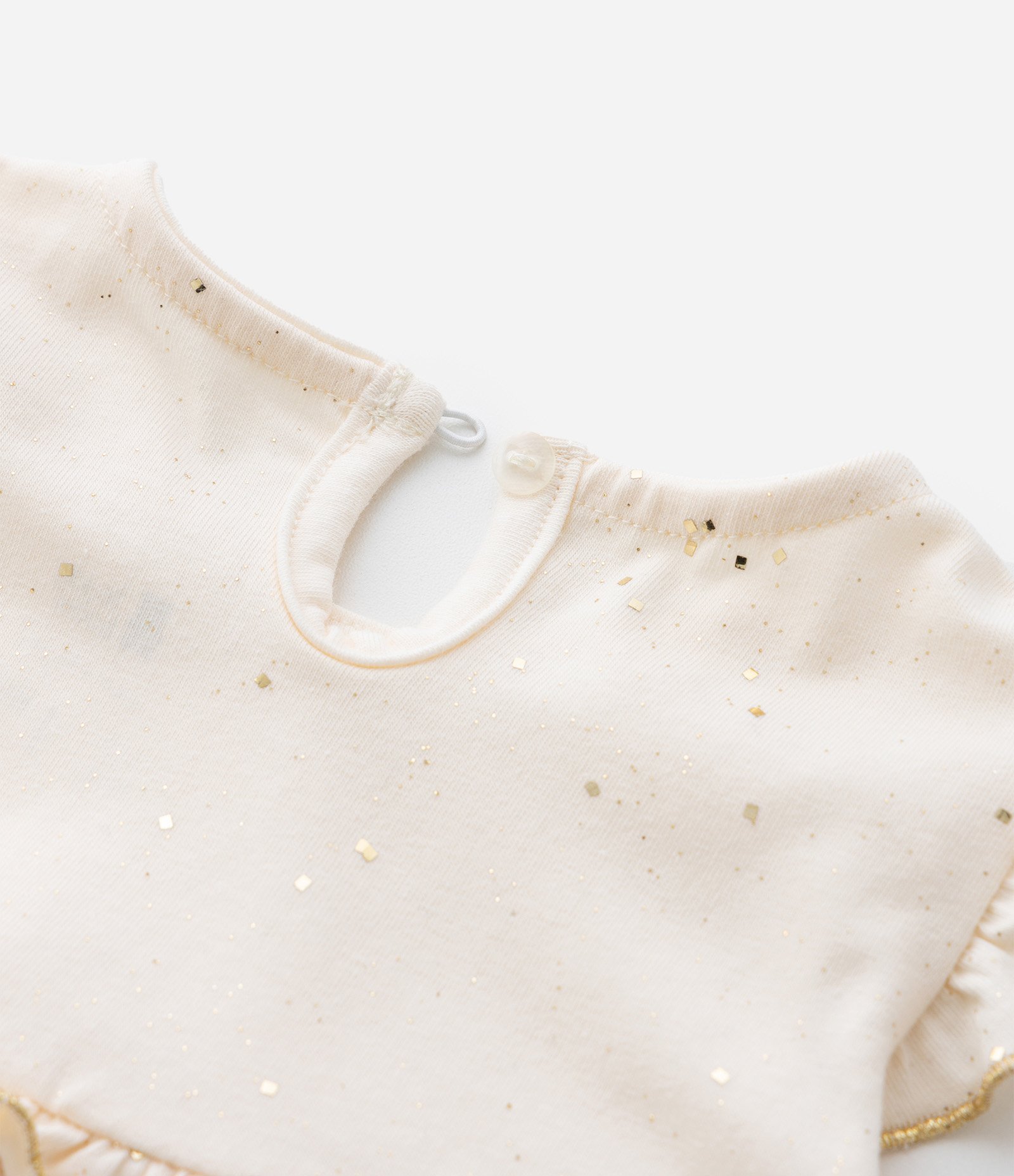 Vestido Infantil com Babados e Aplicação de Brilhos - Tam 0 a 18 meses Bege 4