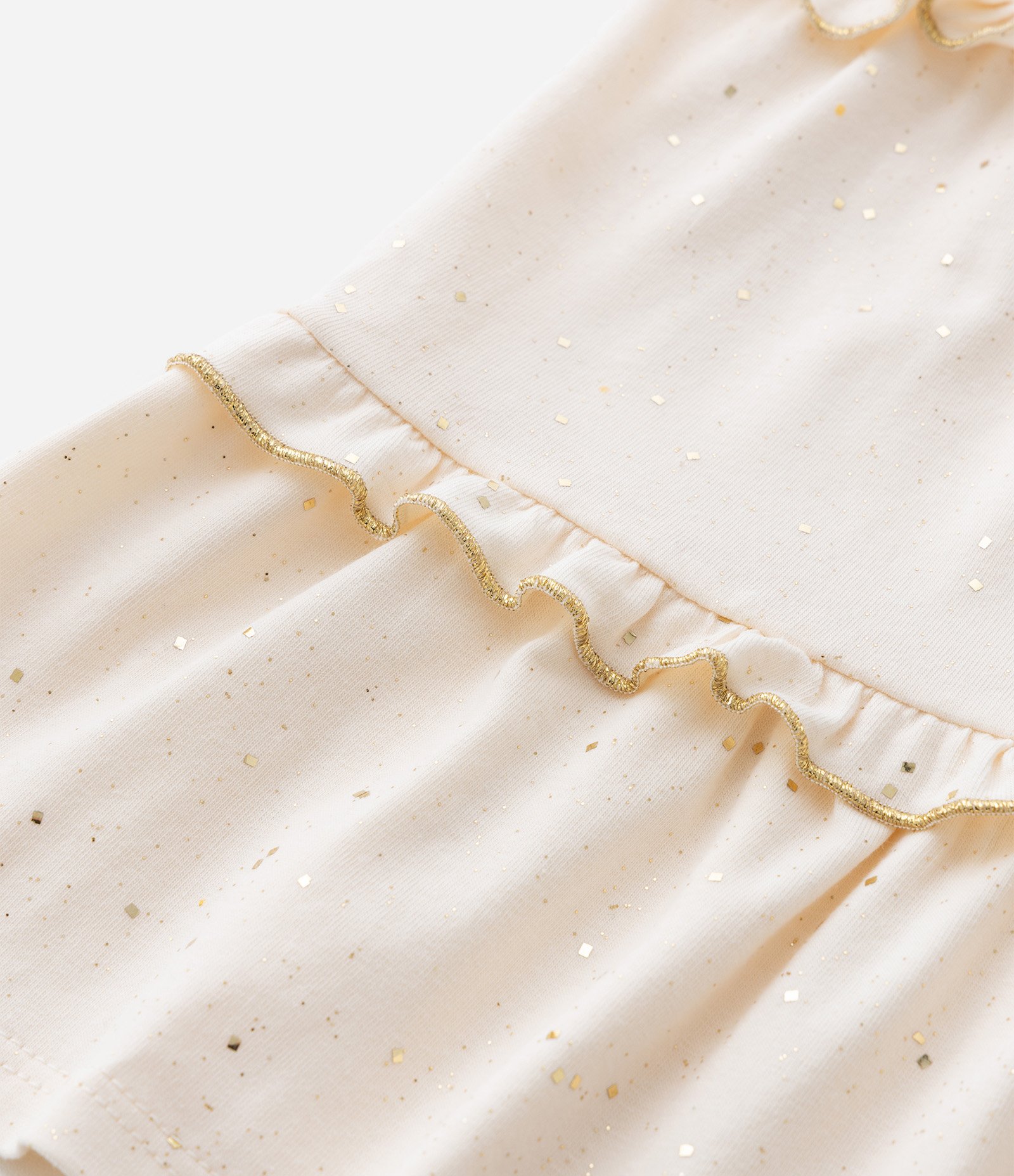 Vestido Infantil com Babados e Aplicação de Brilhos - Tam 0 a 18 meses Bege 5