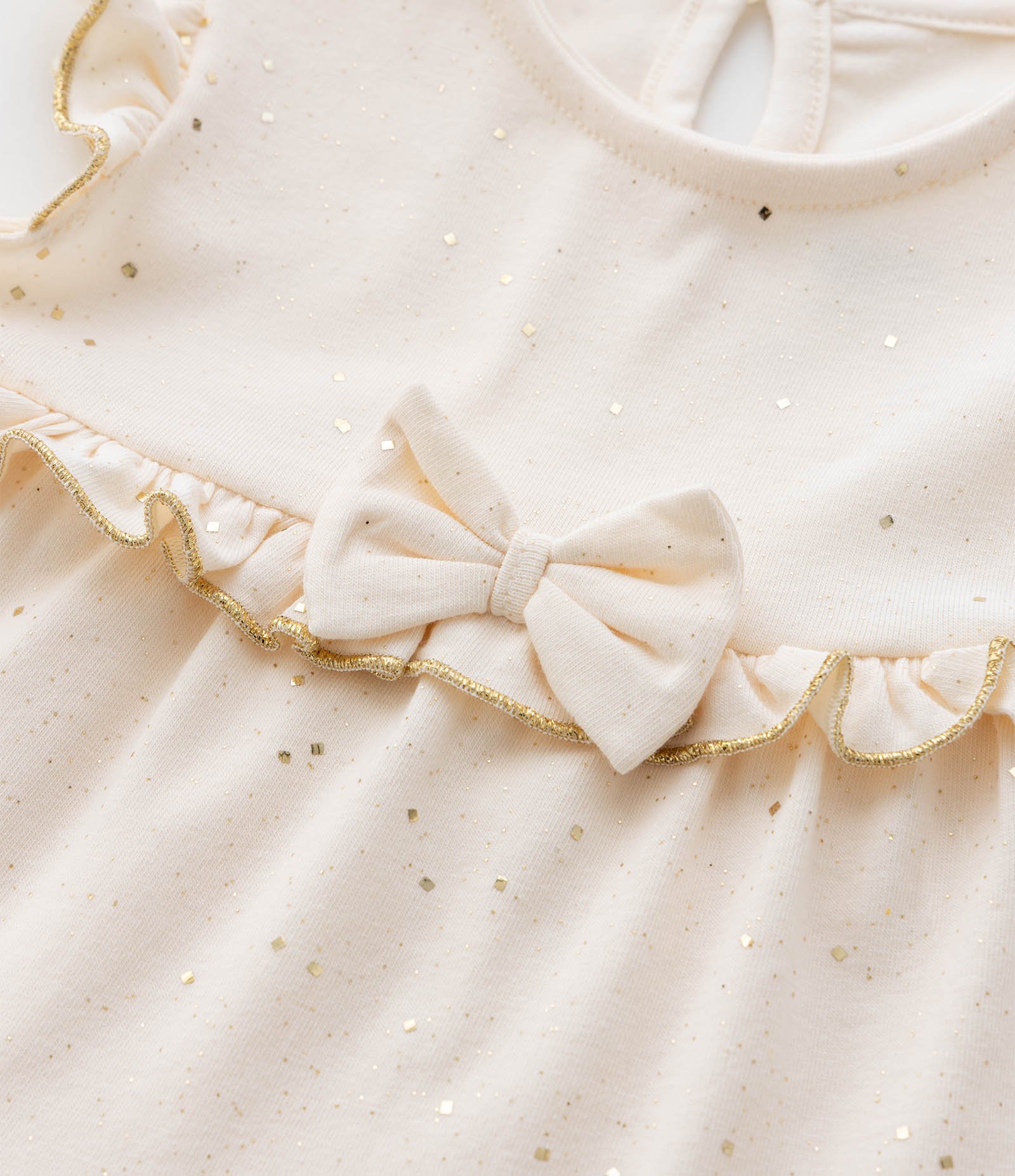 Vestido Infantil com Babados e Aplicação de Brilhos - Tam 0 a 18 meses Bege 7