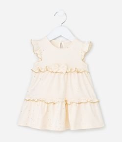Vestido Infantil com Babados e Aplicação de Brilhos - Tam 0 a 18 meses