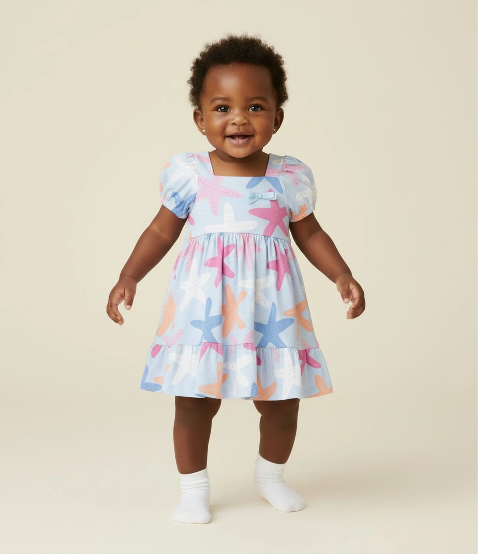 Vestido Infantil com Estampa de Estrelas - Tam 0 a 18 meses Azul 1