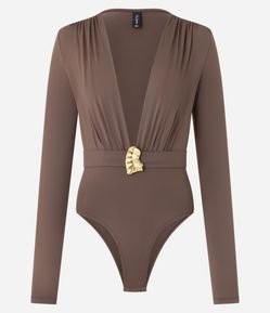 Body com Decote Profundo e Aviamento Aplicado