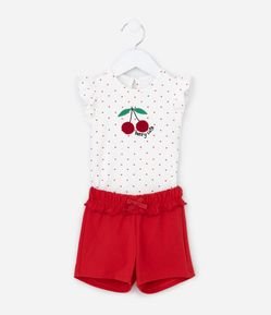 Conjunto Infantil com Estampa de Cereja - Tam 0 a 18 Meses