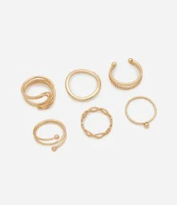 Kit 06 Anéis em Metal em Formato Aramado e Modelos Diversos