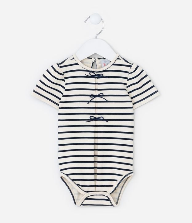 Body Infantil com Estampa Listrada e Lacinhos - Tam 0 a 18 Meses