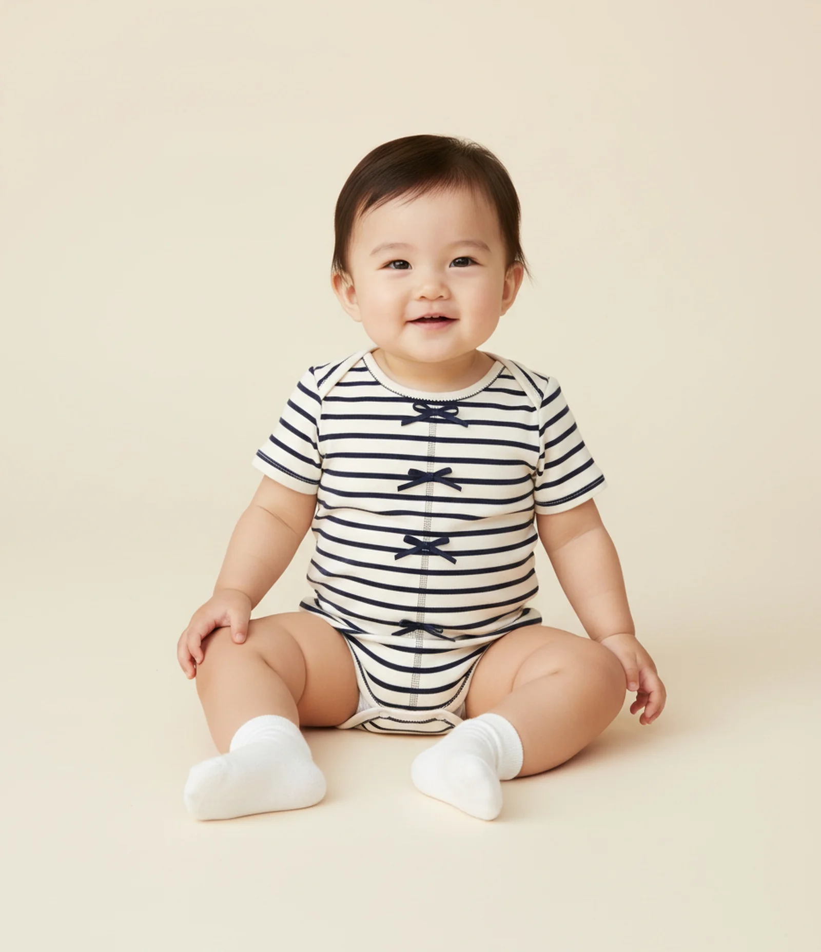 Body Infantil com Estampa Listrada e Lacinhos - Tam 0 a 18 Meses Branco/Preto 1