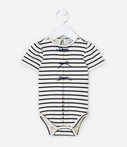 Body Infantil com Estampa Listrada e Lacinhos - Tam 0 a 18 Meses
