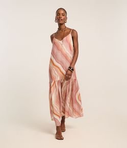 Vestido Midi com Alças Finas e Estampa Marmorizada