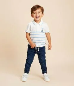 Camiseta Polo Infantil em Piquet com Estampa de Listras Bluey - Tam 2 a 6 Anos