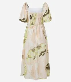 Vestido Long Midi com Estampa Borboletas