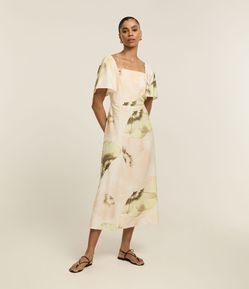 Vestido Long Midi com Estampa Borboletas