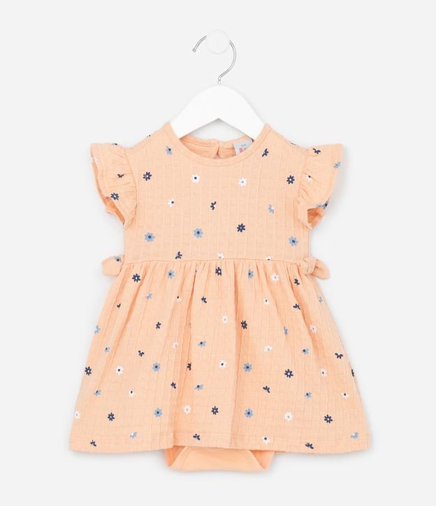 Vestido Body Infantil com Estampa Floral e Texturizado - Tam 0 a 18 Meses