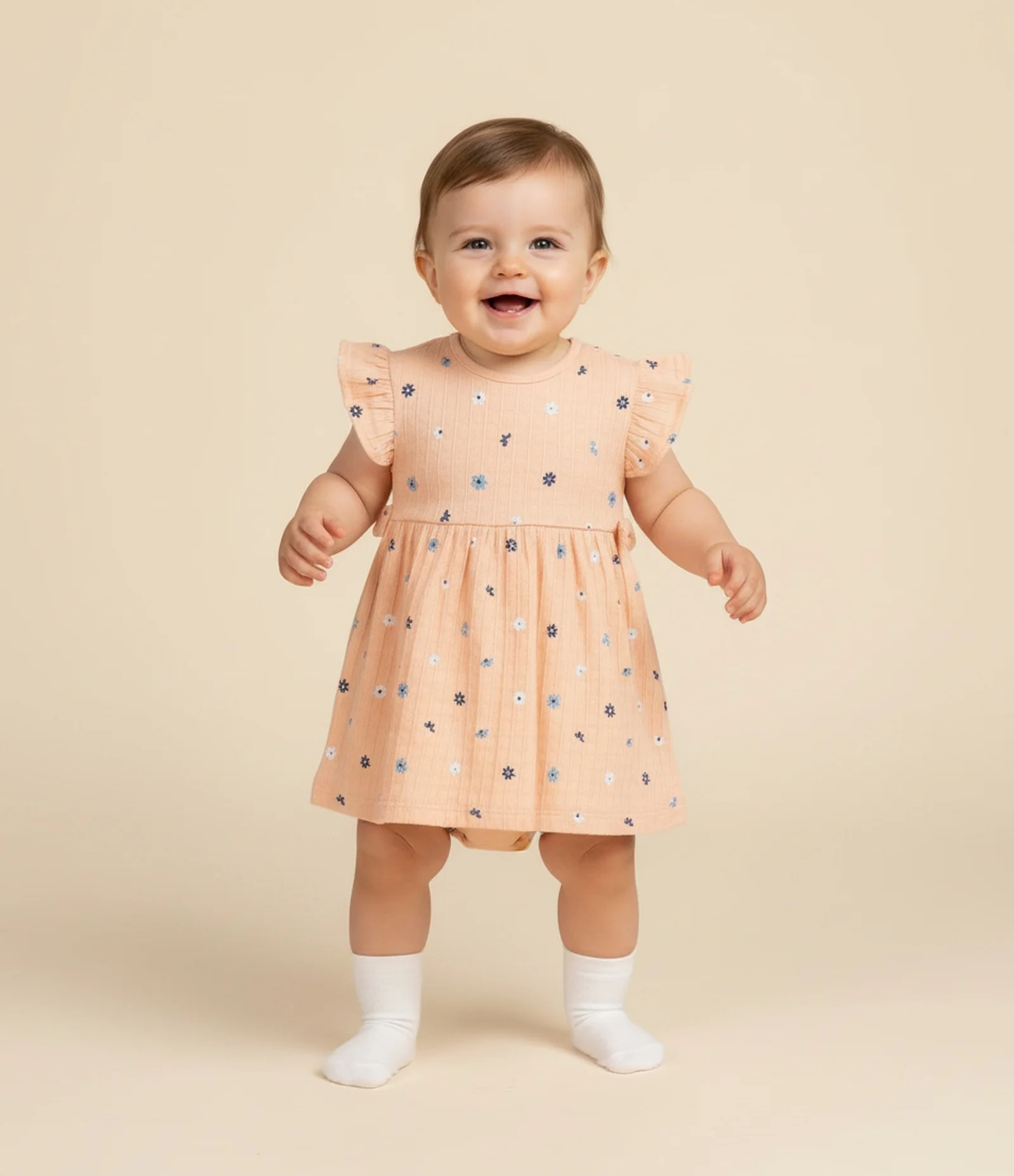 Vestido Body Infantil com Estampa Floral e Texturizado - Tam 0 a 18 Meses Laranja 1