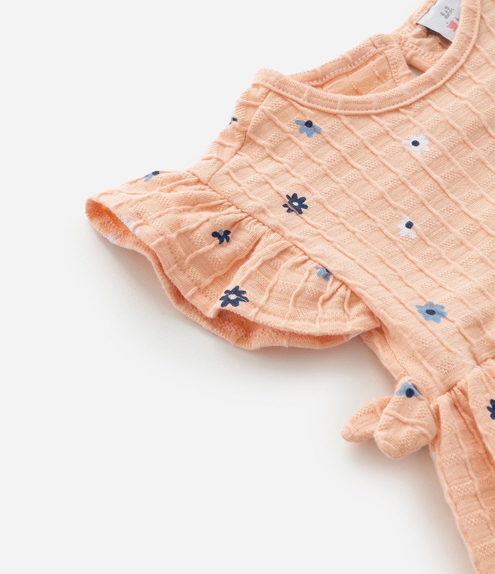 Vestido Body Infantil com Estampa Floral e Texturizado - Tam 0 a 18 Meses Laranja 7